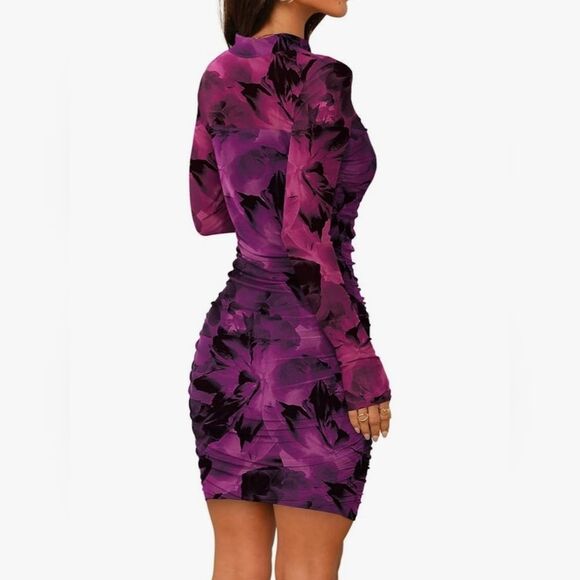 🔸️NWT Fuchsia Floral Bodycon Long Sleeve Dress Small - Picture 6 of 11
